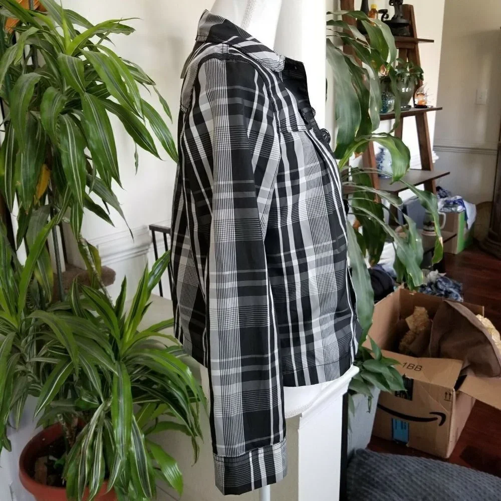 Vtg United Colors Of Benetton Girls Sz XL Jacket Black & White Plaid 90s Shacket